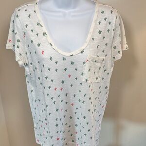 Caslon White Tee with Green and Pink Cactus Print